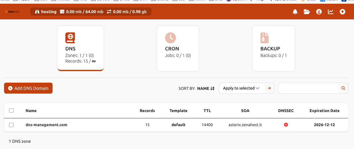 Esempio gestione DNS ZenaDomains